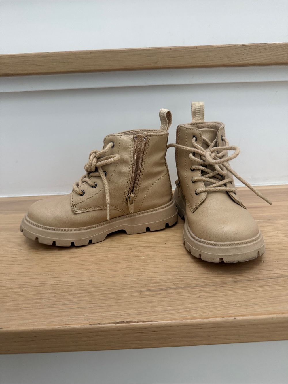 Zara Kids Beige Lace-Up Ankle Boots with Side Zip size 24!